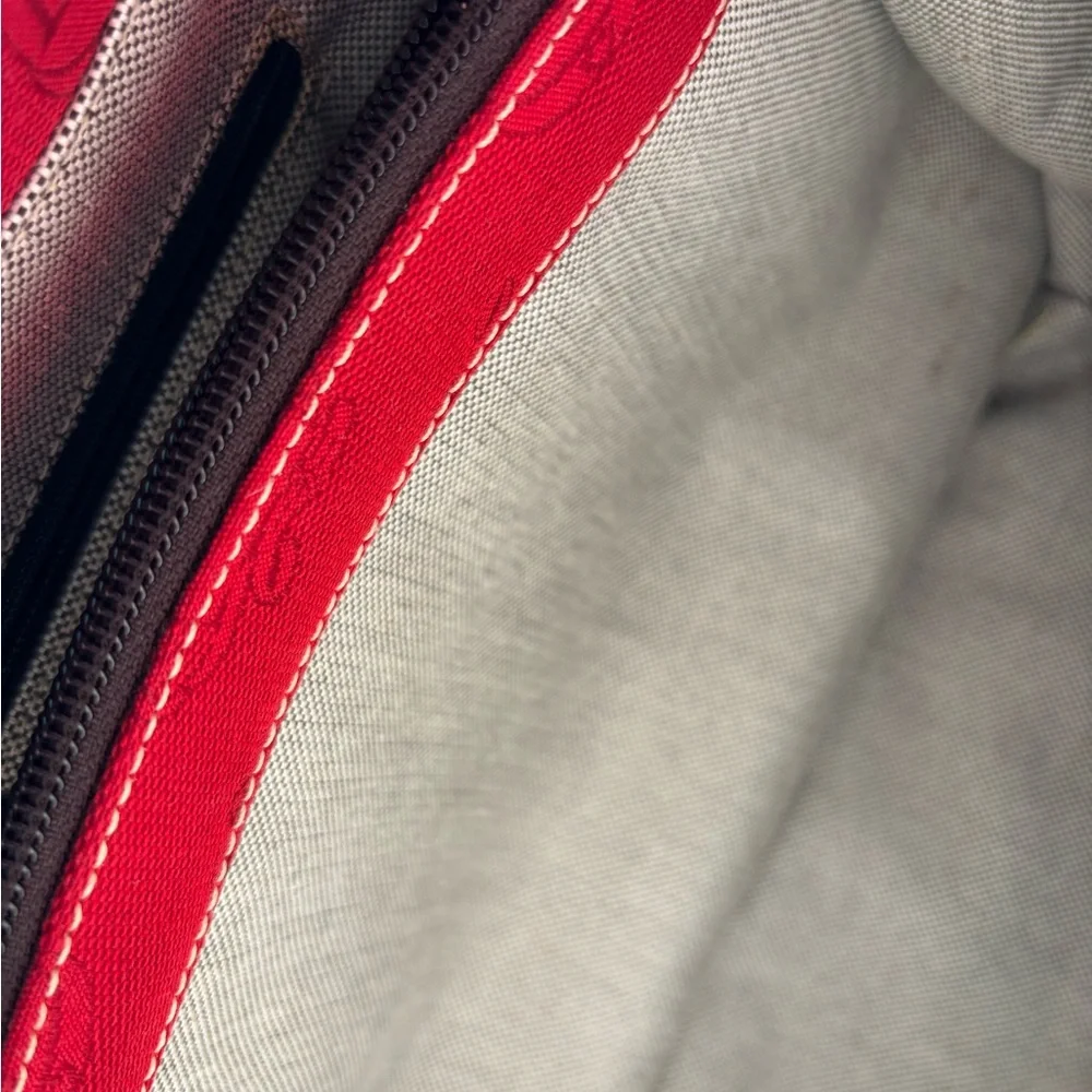 Dooney & Bourke Large Dark Red Monogram Canvas Tote Bag with Brown Leather Trim - Picture 10 of 12